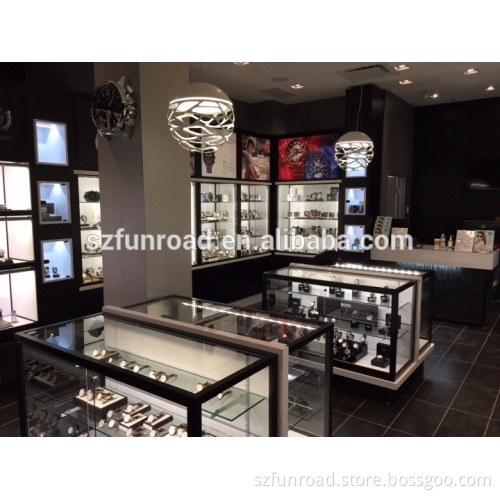 Customized glass/wooden showcase for watch store design and decoration